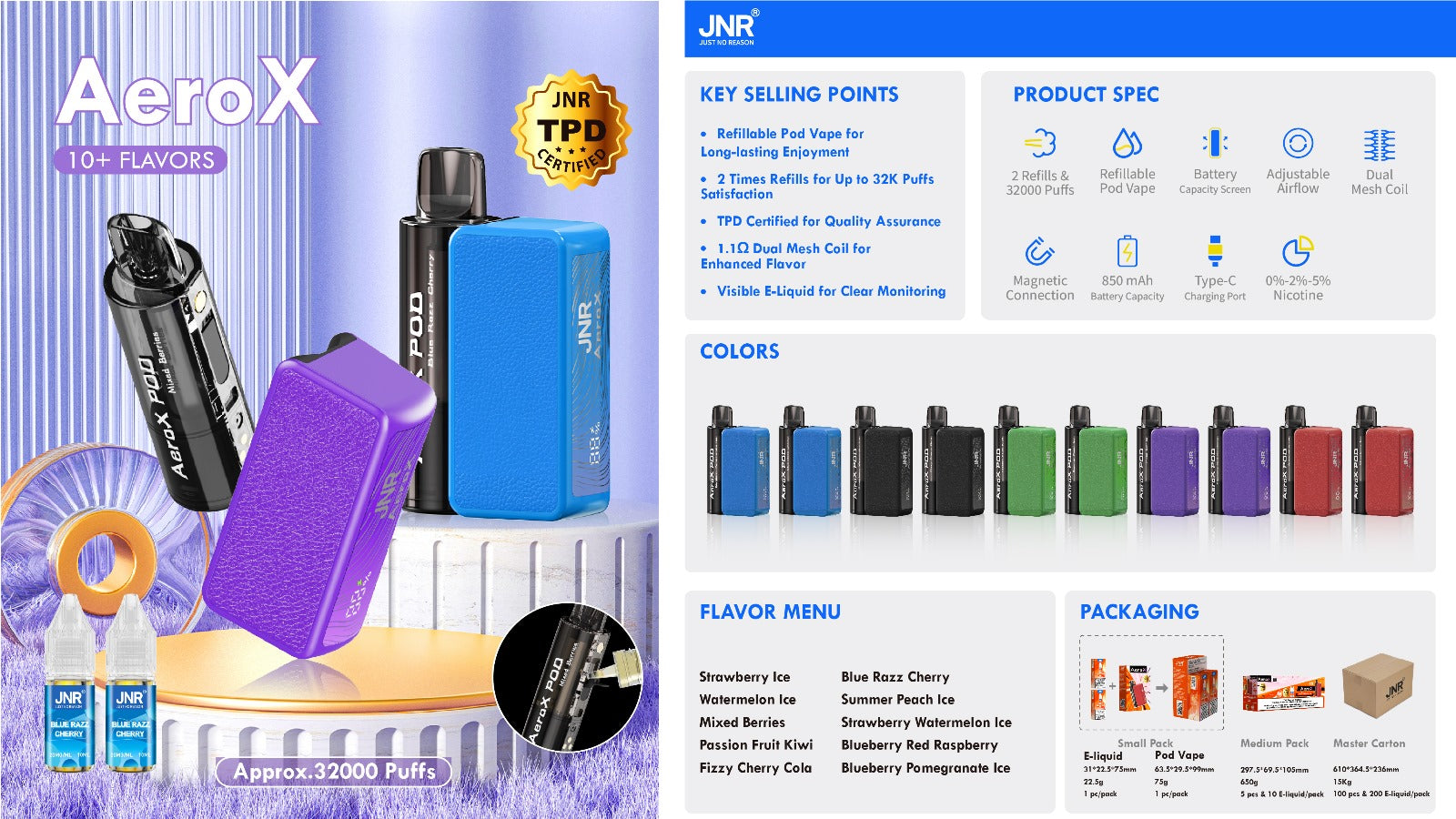 JNR Aero X 32000 puffs bar 20mg nicotine (Box of 10)