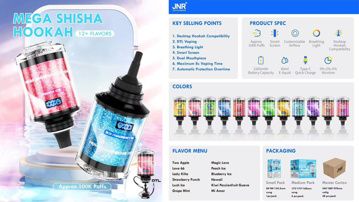 JNR Mega Shisha Hookah 100k Puffs Wegwerp Vape (Doos van 10)